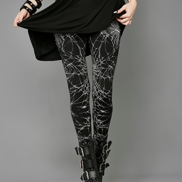 Dolls Kill Pants - SPIDER WEB LEGGINGS GOTHIC GOTH